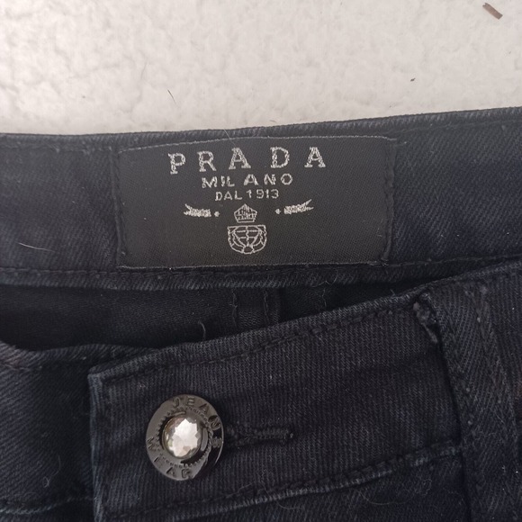 Prada BLACK Jeans MILANO Italy Sz 27  Embelished Jewels Pockets Straight Y2k - Picture 6 of 16